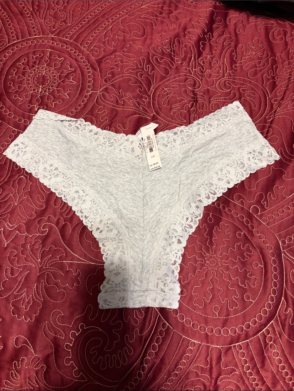 Victoria's Secret Light Gray Lace-Trim Cheeky Panty